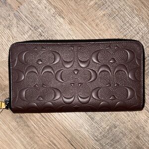 Coach Mahogany Men's Embossed Signature logo Leather Zip Walle